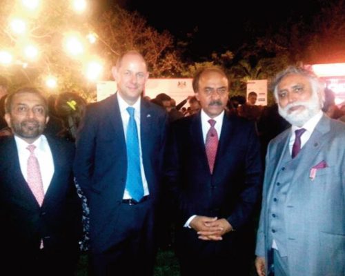 At Her Majesty the Queen’s Birthday Party at the Deputy British High Commission in Karachi with Dr. Farooq Sattar Minister for Overseas Pakistanis, H.E. Philip Barton British High Commissioner to Pakistan and Dr Nisar Khoro Minister for Education (Sindh).