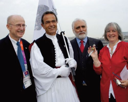 At the Millenium Bridge with Willi Lemke (UN Special Adviser on Sport for Development and Peace), Kostas Hatzis (Greek Walker) and Catriona Robertson for the Olympic Truce and Millennium Development Goals to usher in the London 2012 Olympics.