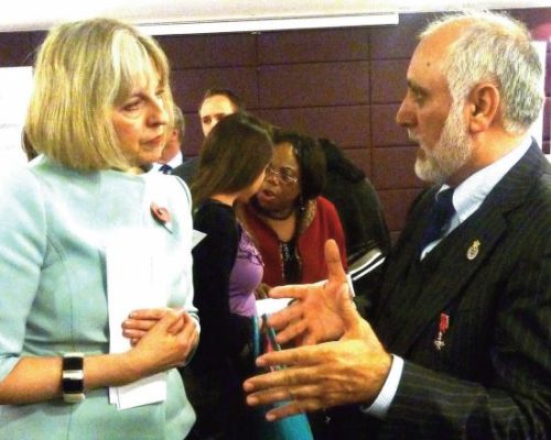 Discussing with former Home Secretary and then Prime Minister Theresa May MP on the need for British BAME women to be empowered for an effective contribution to the economy.