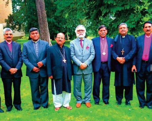 Group Photo with Churches of Pakistan’s Senior Leadership following a discussion on human rights for minorities in Pakistan. In the photo: Bishop John Samuel (Faisalabad), Bishop Peter Humphrey (Peshawar), Bishop Irfan Jamil (Lahore), Bishop Samuel Azariah (Raiwand and Head of Churches of Pakistan), Bishop Sadiq Daniel (Karachi), Bishop Rumel Shah (former Bishop Peshawar), Umar Mahmood and Rev. Rana Khan.