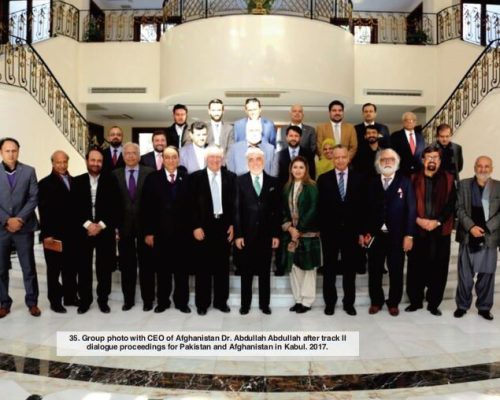 Group photo with CEO of Afghanistan Dr. Abdullah Abdullah after track II dialogue proceedings for Pakistan and Afghanistan in Kabul. 2017.