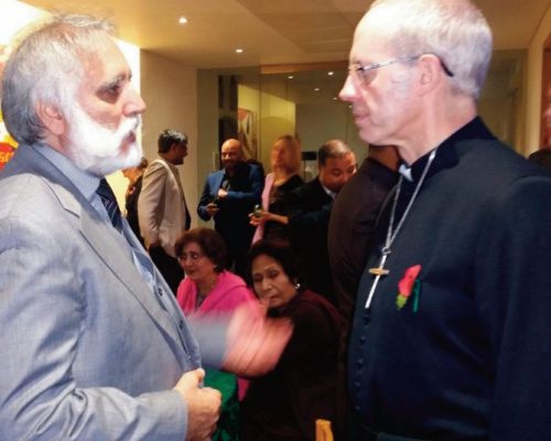 Speaking with Archbishop of Canterbury Rt. Rev. Justin Welby at Lambeth Palace on the importance of interfaith harmony.