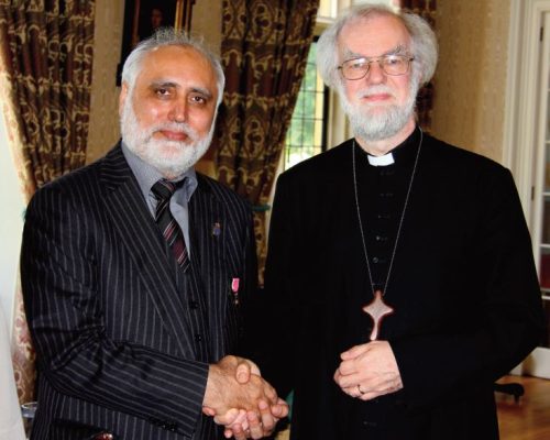 Welcomed by Archbishop of Canterbury Dr Rowan Williams to Lambeth Palace for interfaith discussions ahead of the “Future of Pakistan Conference” in 2012.