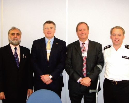 With the Vice Chancellor and Pro Vice Chancellor of London South Bank University and Commander Bridger after discussing rehabilitation of radicals through education.